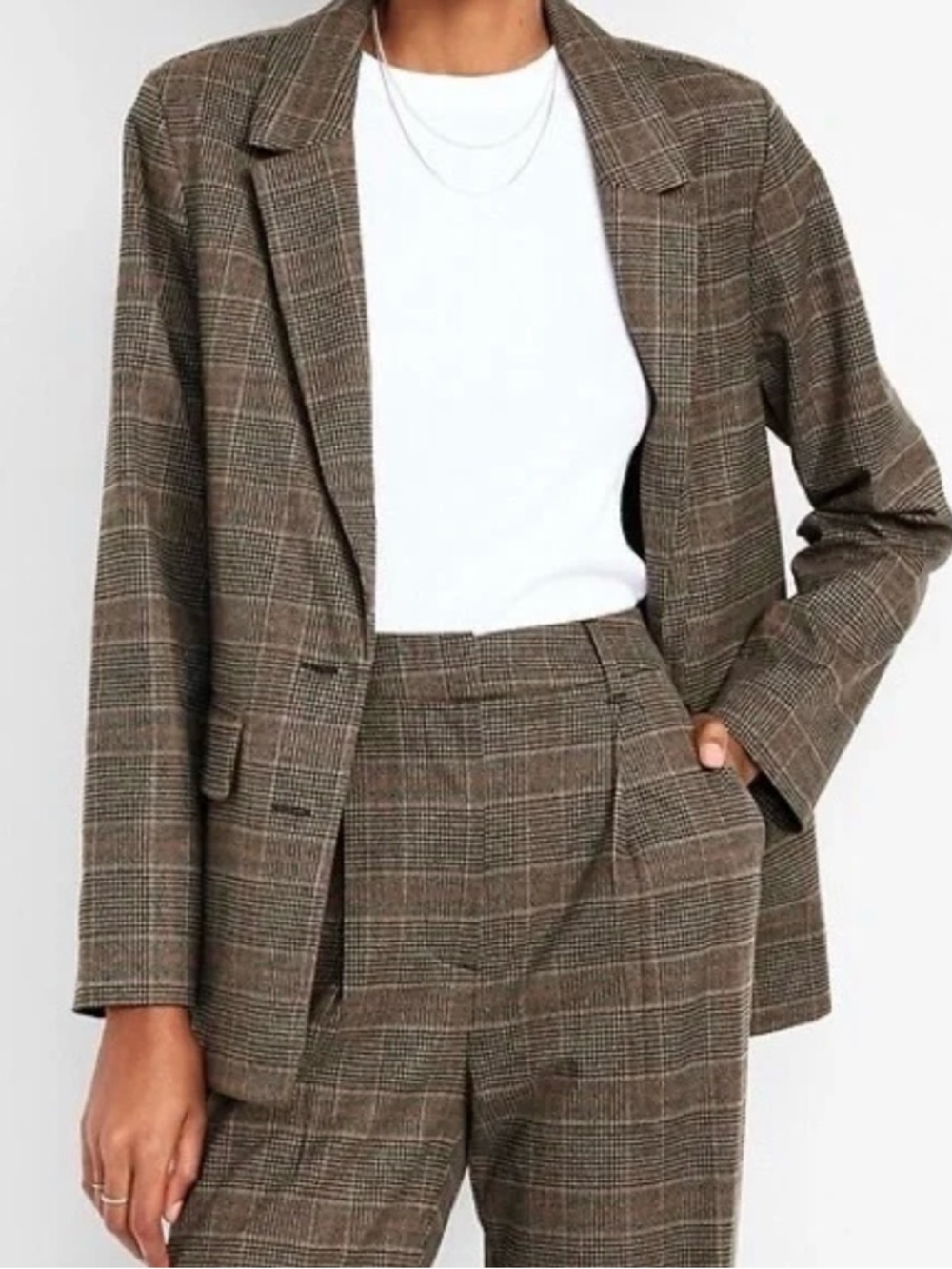 Old Navy Relaxed Twill Blazer in Brown Plaid, Size XL